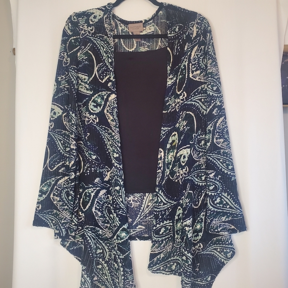 EasyWear by CHICO'S Size 3 lightweight, hi-low, paisley weave cardigan
